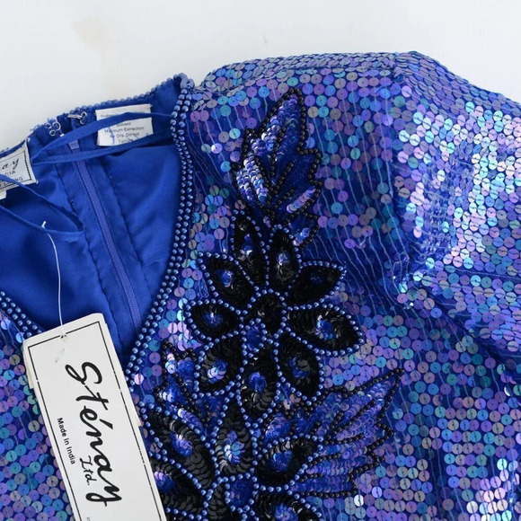 Vintage Lord & Taylor Purple 100% Silk Deadstock Sequins Short Sleeve Blouse M - Picture 12 of 15